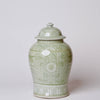 Cobalt Guild Home Decor Deco Peony Green and White Porcelain Temple Jar