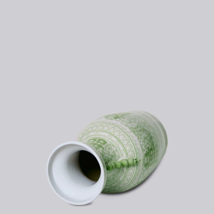 Cobalt Guild Home Decor Double Happiness Large Green and White Porcelain Lug Vase