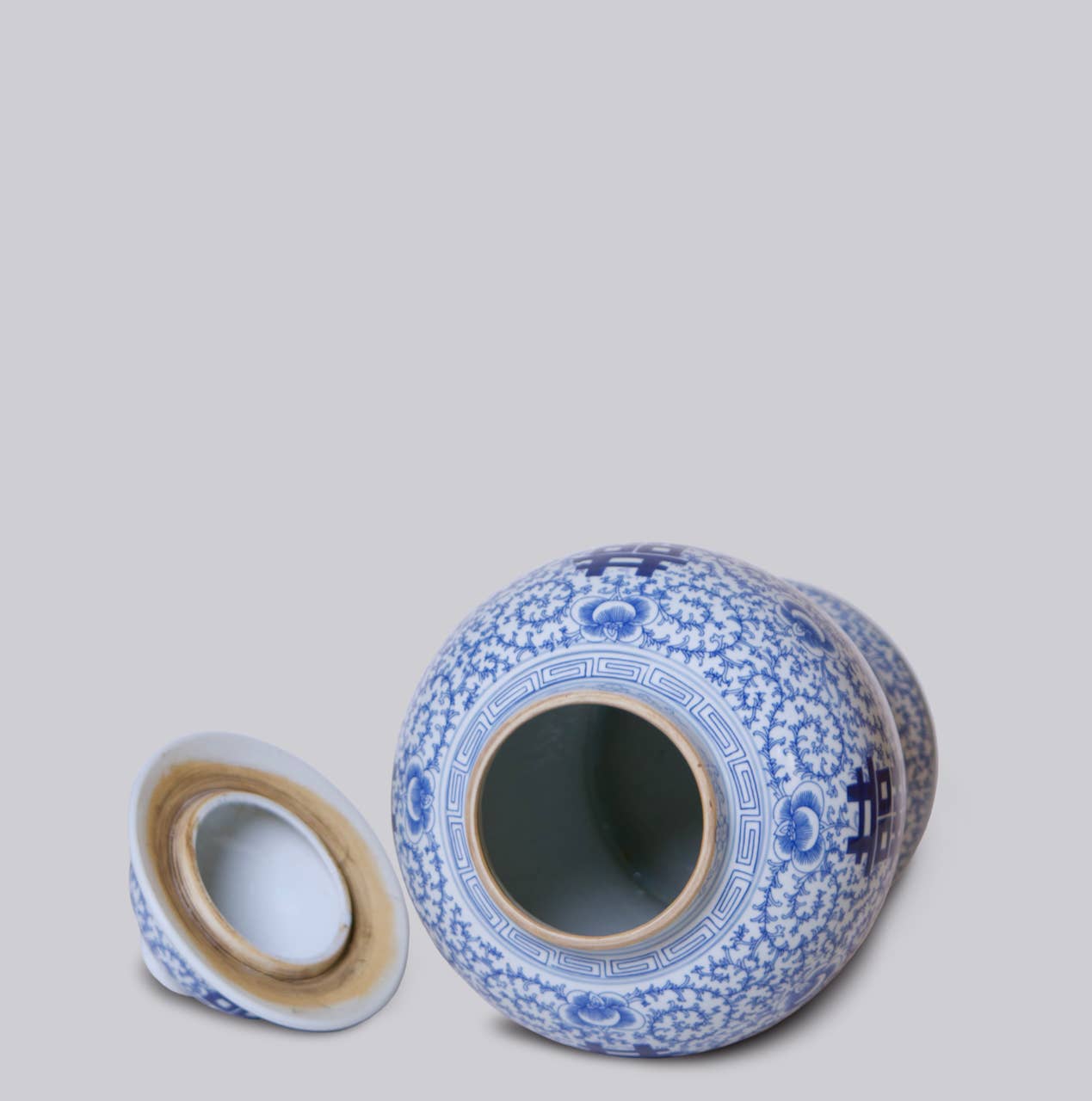 Cobalt Guild Home Decor Double Happiness/Scrolling Peony Blue and White Temple Jar