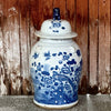 Cobalt Guild Home Decor Extra Large Blue & White Bird & Flower Porcelain Temple Jar