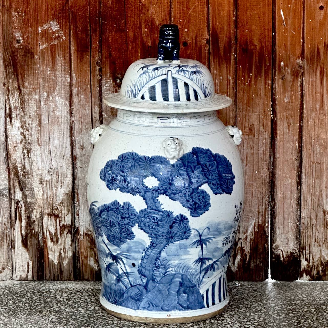 Cobalt Guild Home Decor Extra Large Blue & White Three Friends Porcelain Temple Jar