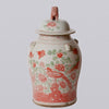 Cobalt Guild Home Decor Extra Large Pink & Green Porcelain Bird & Flower Temple Jar