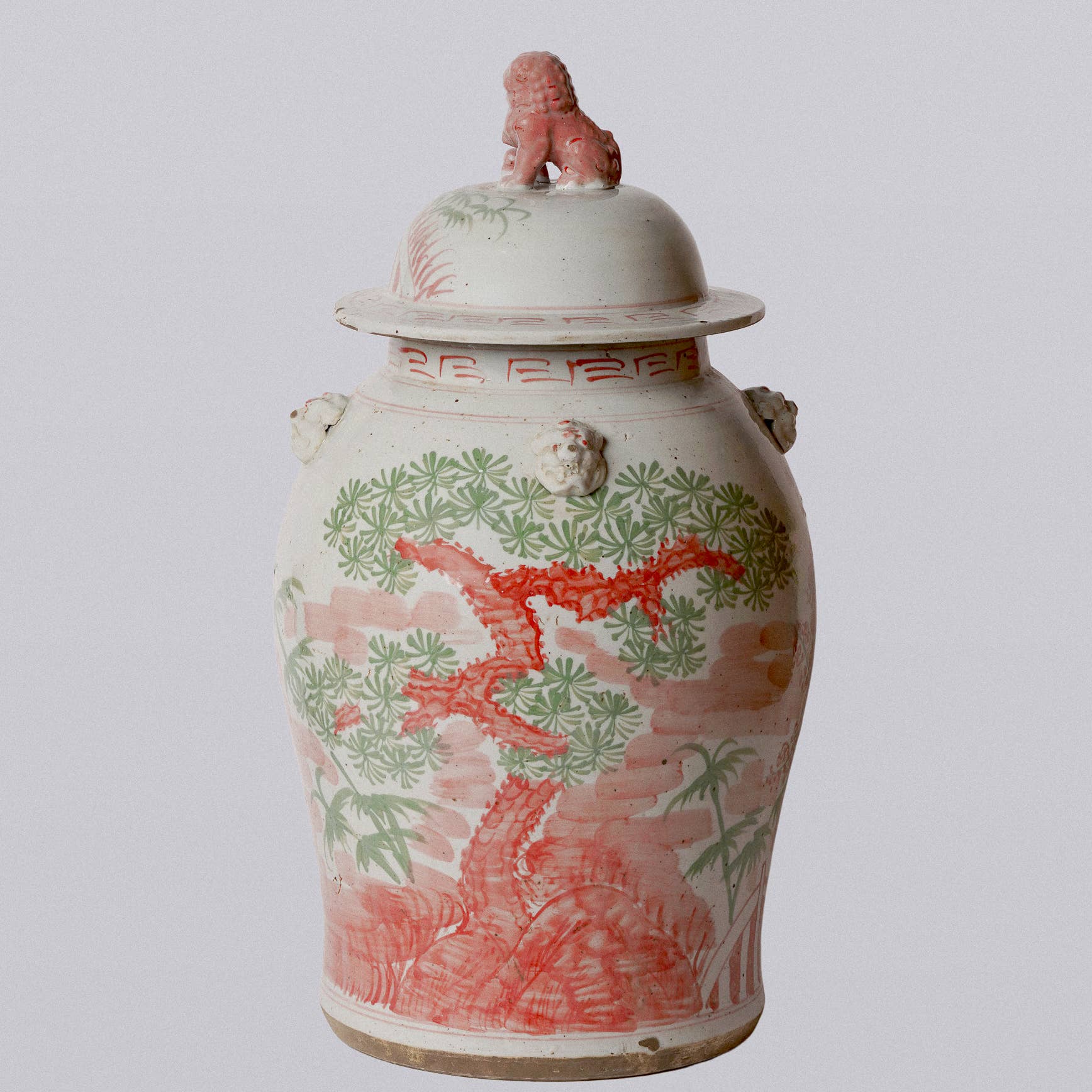 Cobalt Guild Home Decor Extra Large Pink & Green Porcelain Three Friends Temple Jar