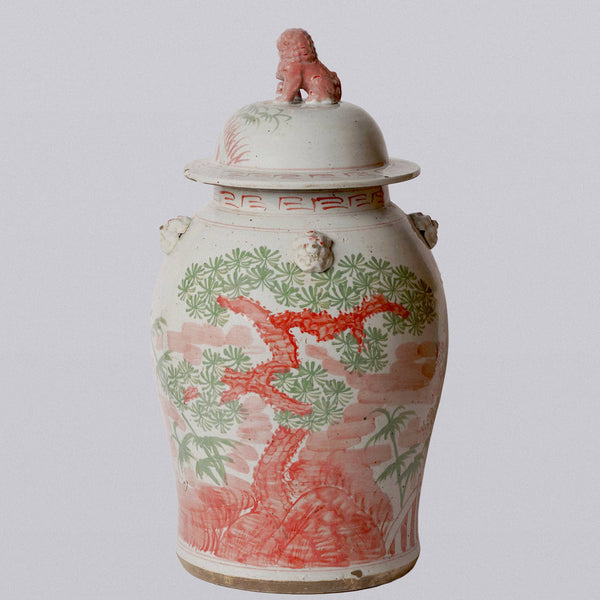Cobalt Guild Home Decor Extra Large Pink & Green Porcelain Three Friends Temple Jar