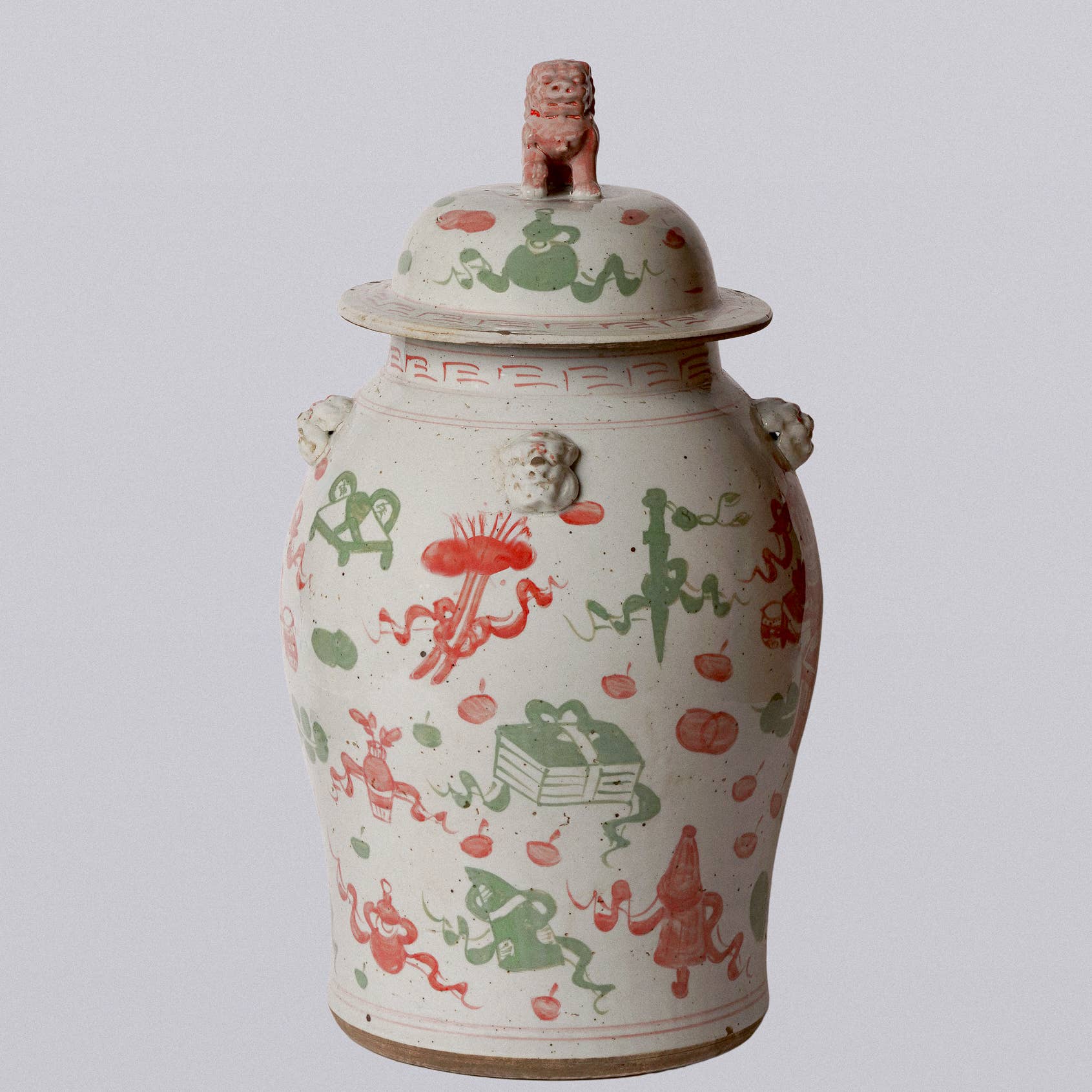 Cobalt Guild Home Decor Extra Large Pink & Green Porcelain Treasures Temple Jar