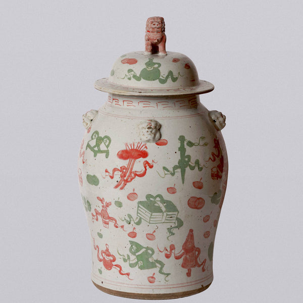 Cobalt Guild Home Decor Extra Large Pink & Green Porcelain Treasures Temple Jar