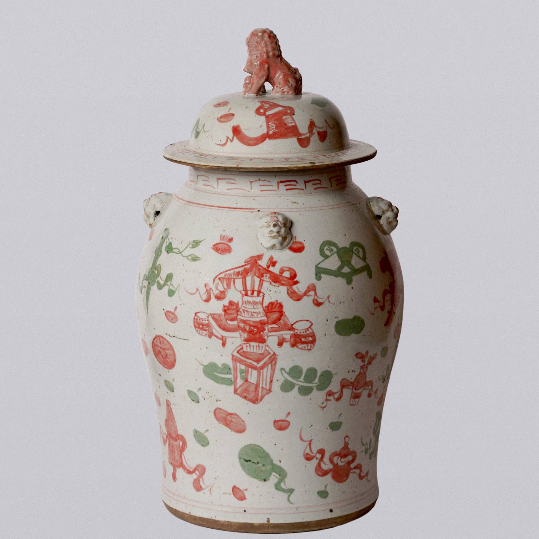Cobalt Guild Home Decor Extra Large Pink & Green Porcelain Treasures Temple Jar
