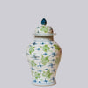 Cobalt Guild Home Decor Flying Cranes Green and Blue Porcelain Temple Jar