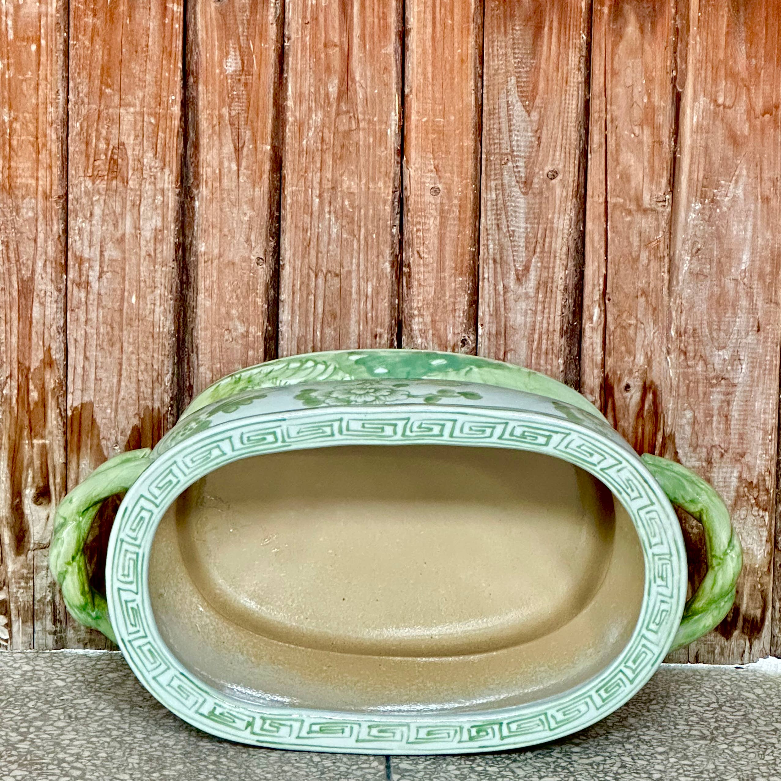 Cobalt Guild Home Decor Green and White Bird and Flower Porcelain Oval Compote