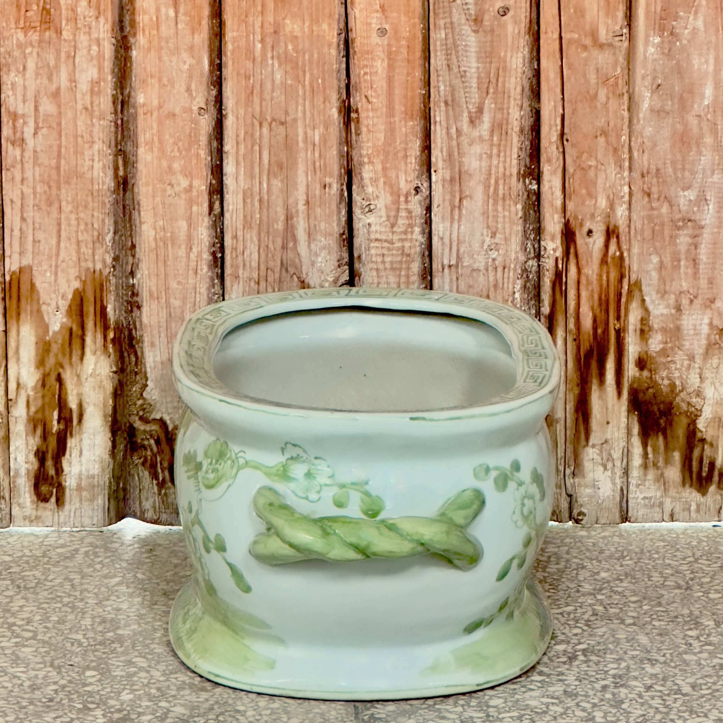Cobalt Guild Home Decor Green and White Bird and Flower Porcelain Oval Compote