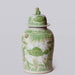 Cobalt Guild Home Decor Green and White Fish and Lotus Porcelain Temple Jar