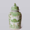 Cobalt Guild Home Decor Green and White Fish and Lotus Porcelain Temple Jar