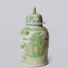 Cobalt Guild Home Decor Green and White Fish and Lotus Porcelain Temple Jar