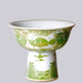 Cobalt Guild Home Decor Green and White Porcelain Fish and Lotus Large Footed Bowl