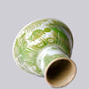 Cobalt Guild Home Decor Green and White Porcelain Fish and Lotus Large Footed Bowl