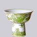 Cobalt Guild Home Decor Green and White Porcelain Fish and Lotus Large Footed Bowl