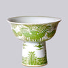 Cobalt Guild Home Decor Green and White Porcelain Fish and Lotus Large Footed Bowl