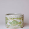 Cobalt Guild Home Decor Green and White Porcelain Fish and Lotus Wide Cachepot