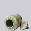 Cobalt Guild Home Decor Green and White Porcelain Scrolling Lotus Temple Jar