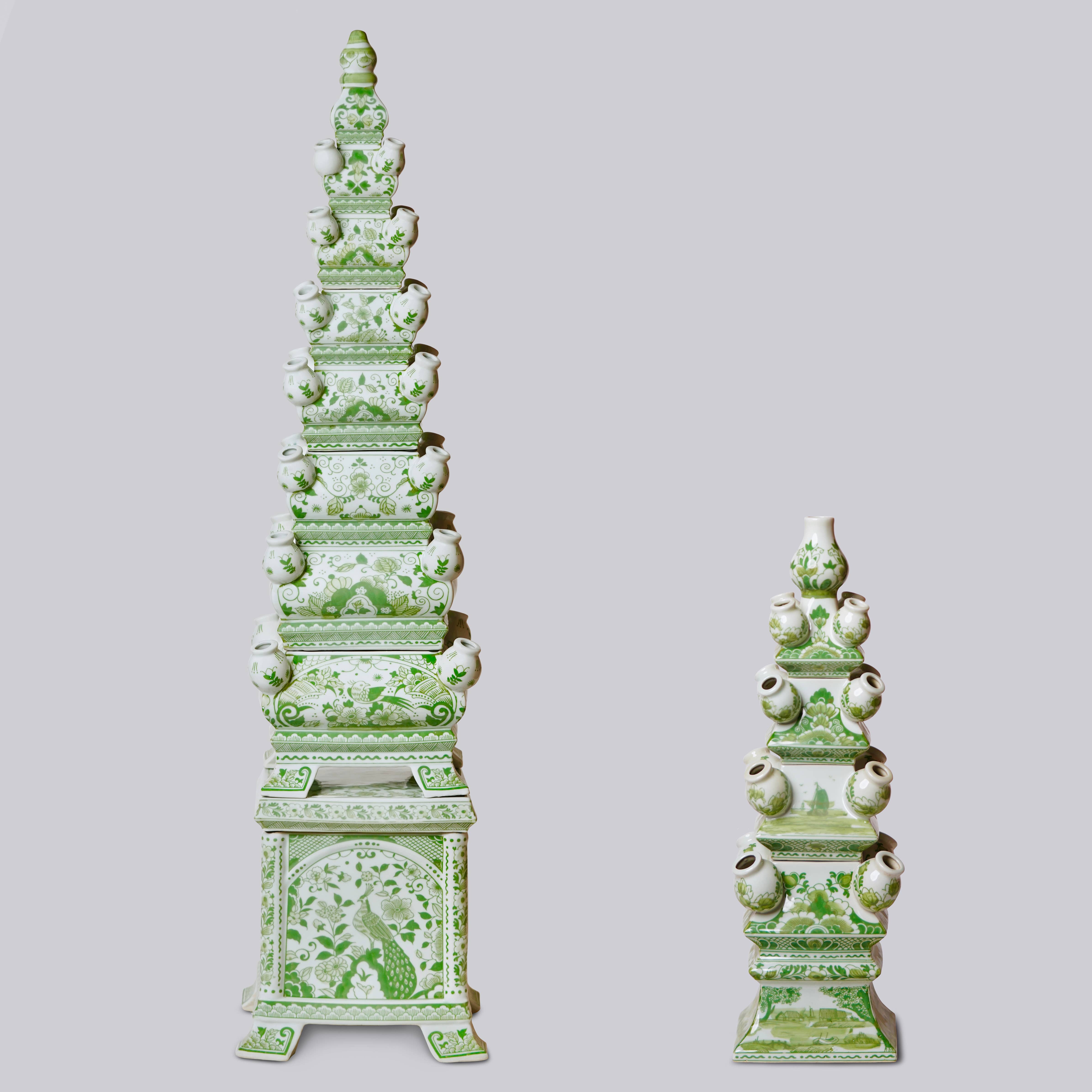 Cobalt Guild Home Decor Green and White Tall Porcelain Tulipiere