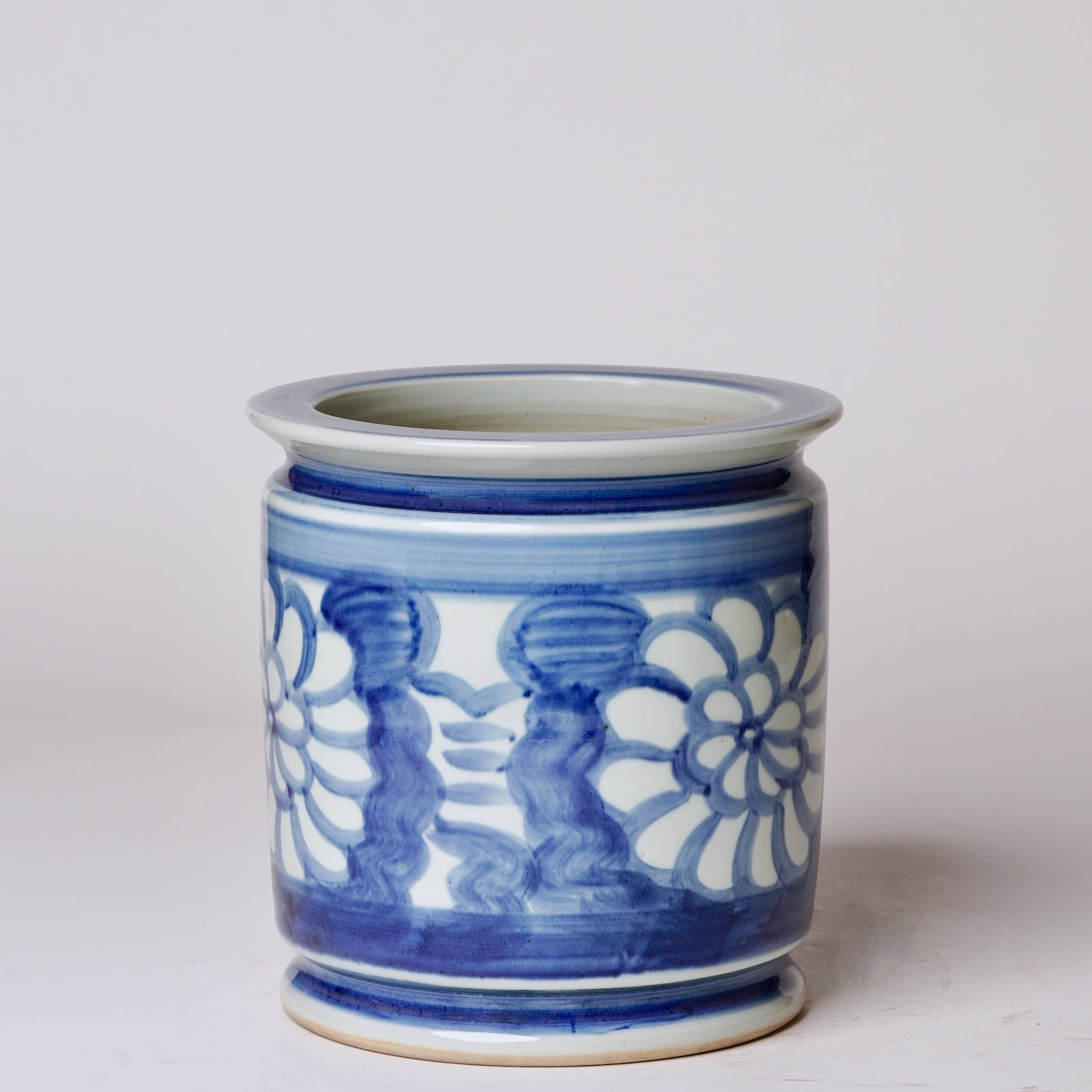 Cobalt Guild Home Decor Hand Painted Floral Blue and White Porcelain Cachepot