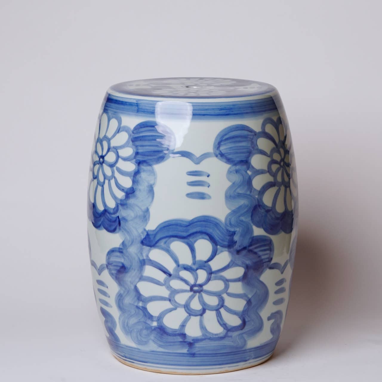 Cobalt Guild Home Decor Hand Painted Floral Blue and White Porcelain Garden Seat