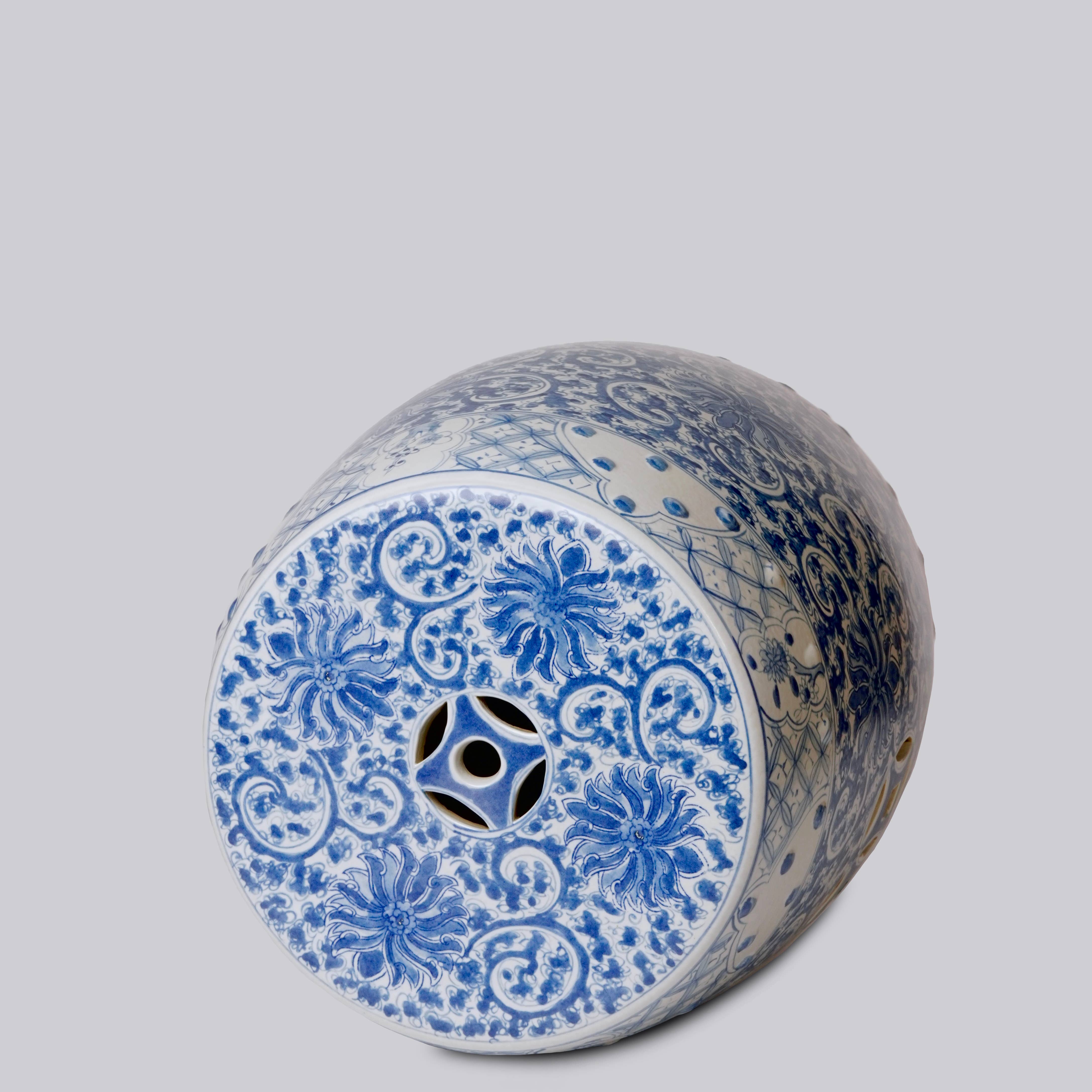 Cobalt Guild Home Decor Hand Painted Lotus Blue and White Porcelain Garden Seat