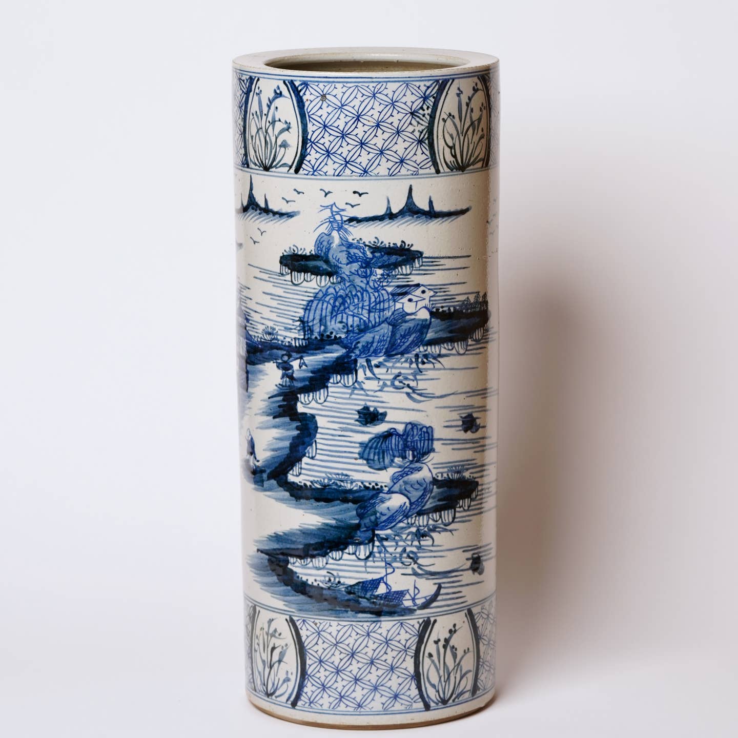 Cobalt Guild Home Decor Large Blue and White Landscape Porcelain Umbrella Stand