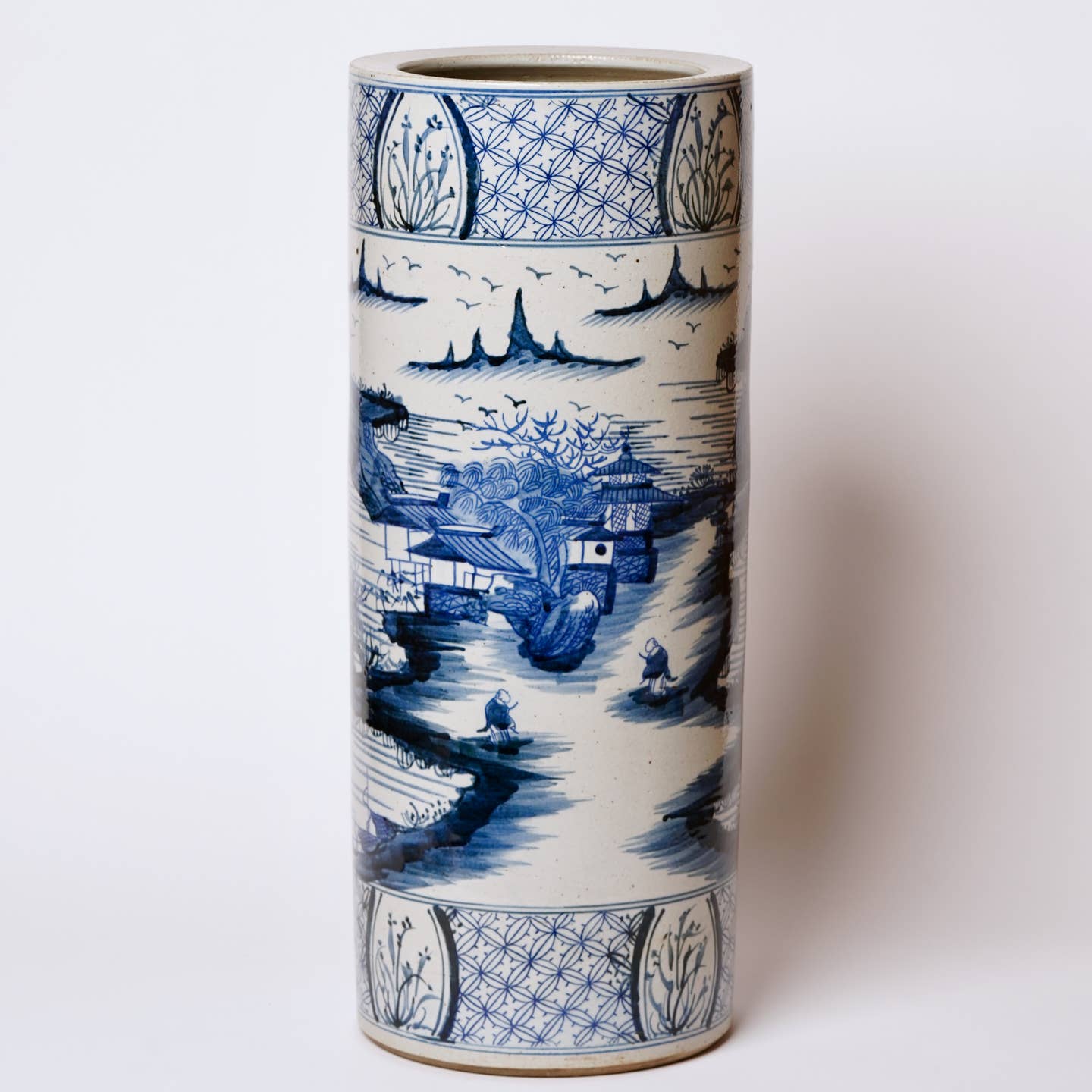 Cobalt Guild Home Decor Large Blue and White Landscape Porcelain Umbrella Stand