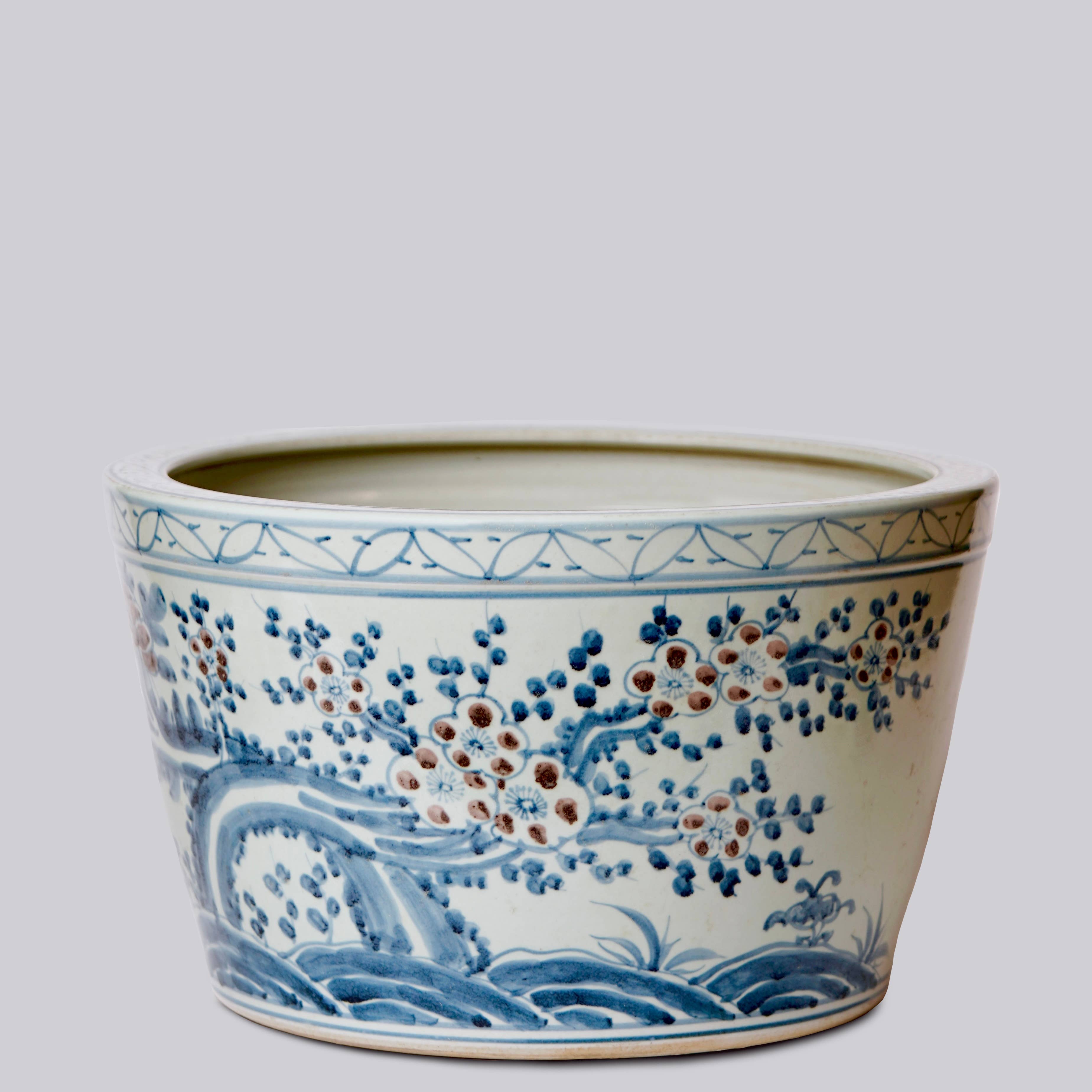 Cobalt Guild Home Decor Large Floral Blue & Red Porcelain Planter