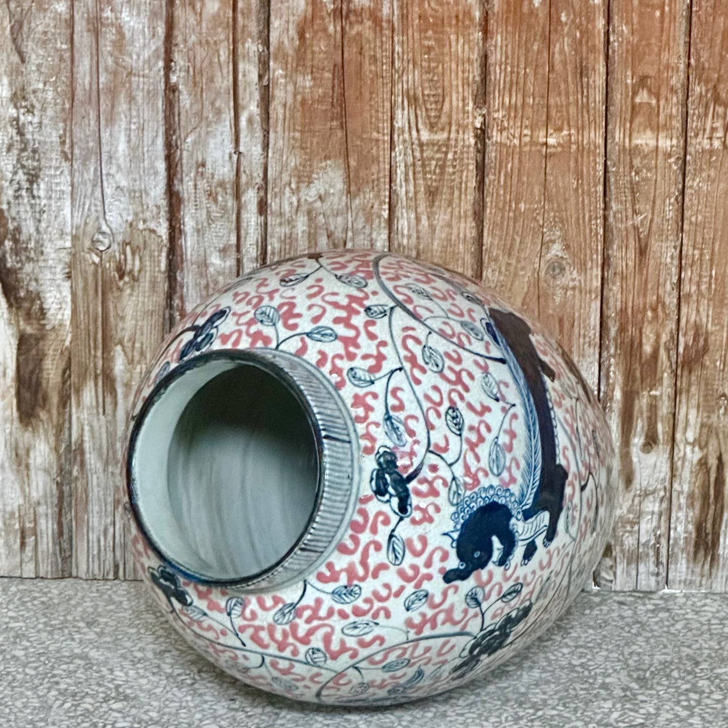 Cobalt Guild Home Decor Large Red and Blue Porcelain Lion Vase