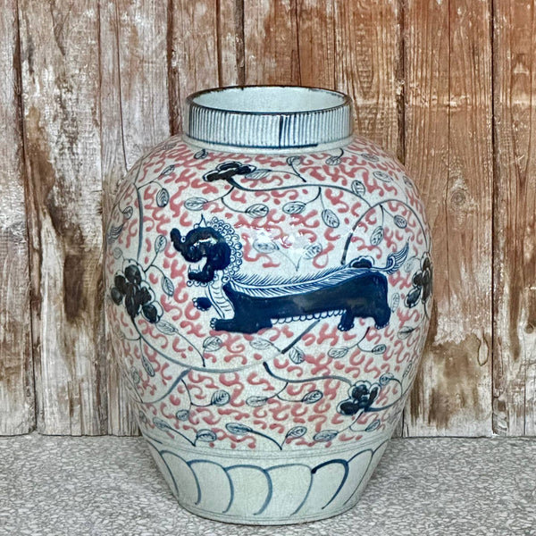 Cobalt Guild Home Decor Large Red and Blue Porcelain Lion Vase