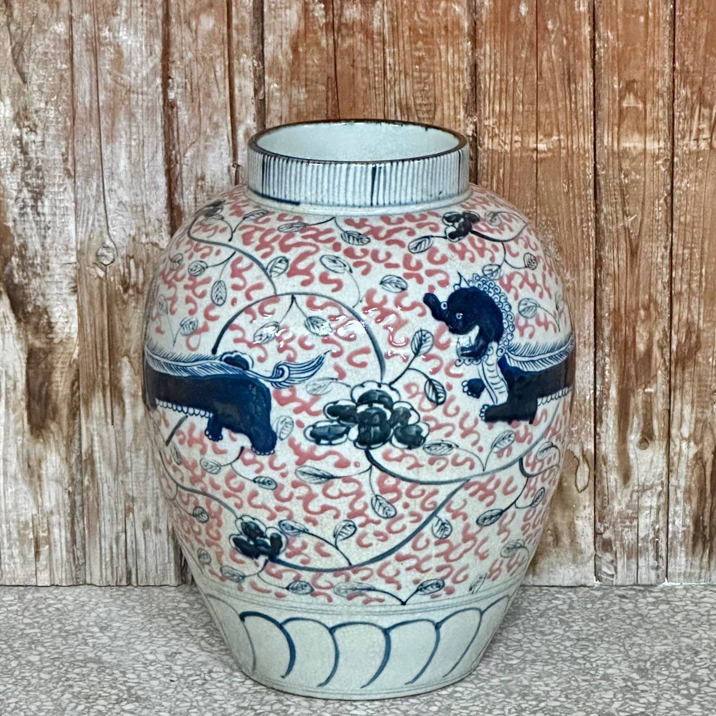 Cobalt Guild Home Decor Large Red and Blue Porcelain Lion Vase