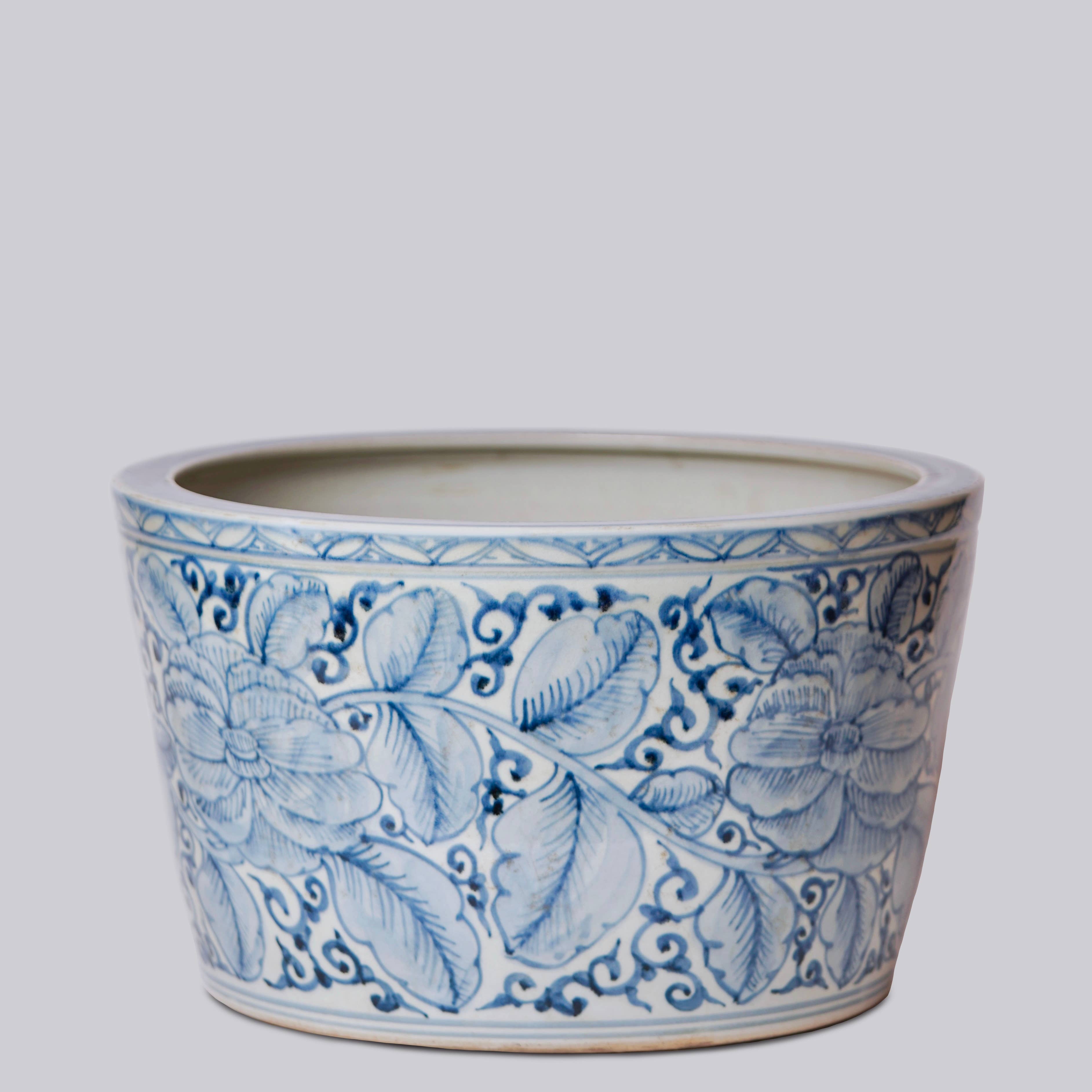 Cobalt Guild Home Decor Large Rustic Rose Blue and White Porcelain Planter