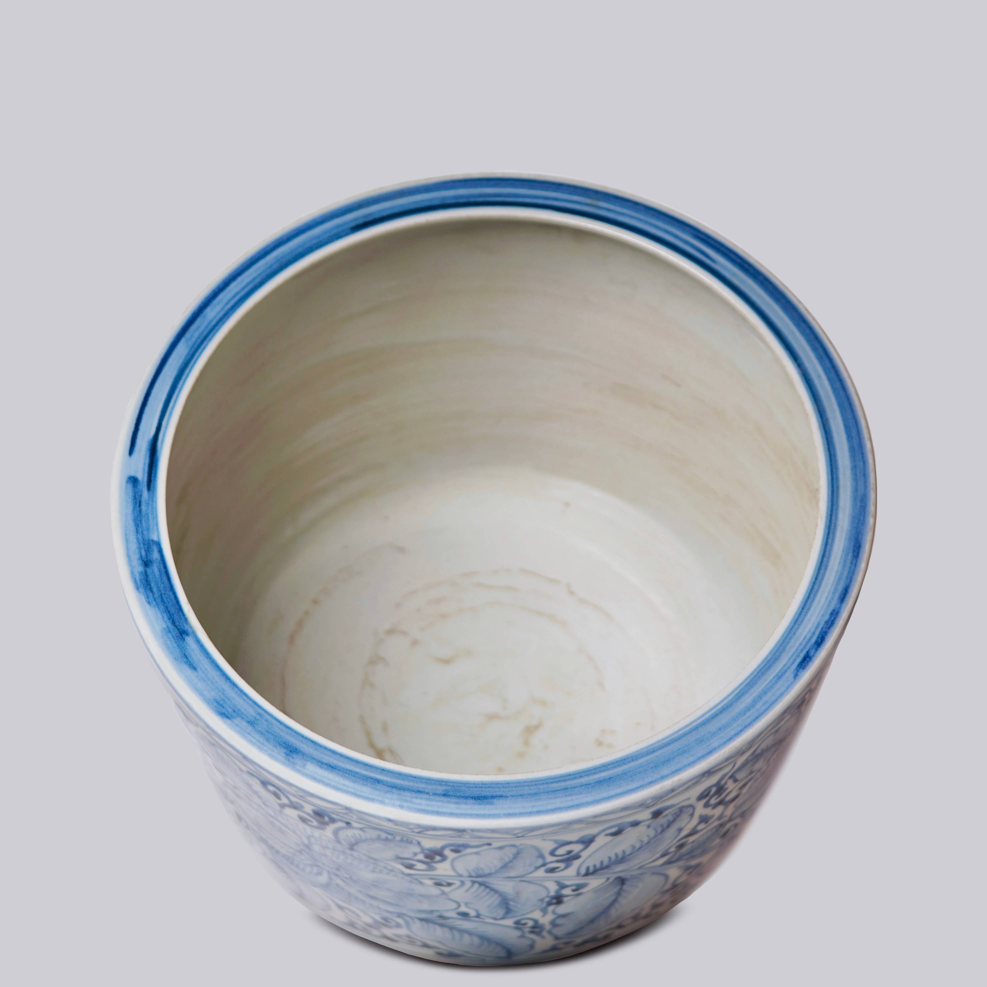 Cobalt Guild Home Decor Large Rustic Rose Blue and White Porcelain Planter