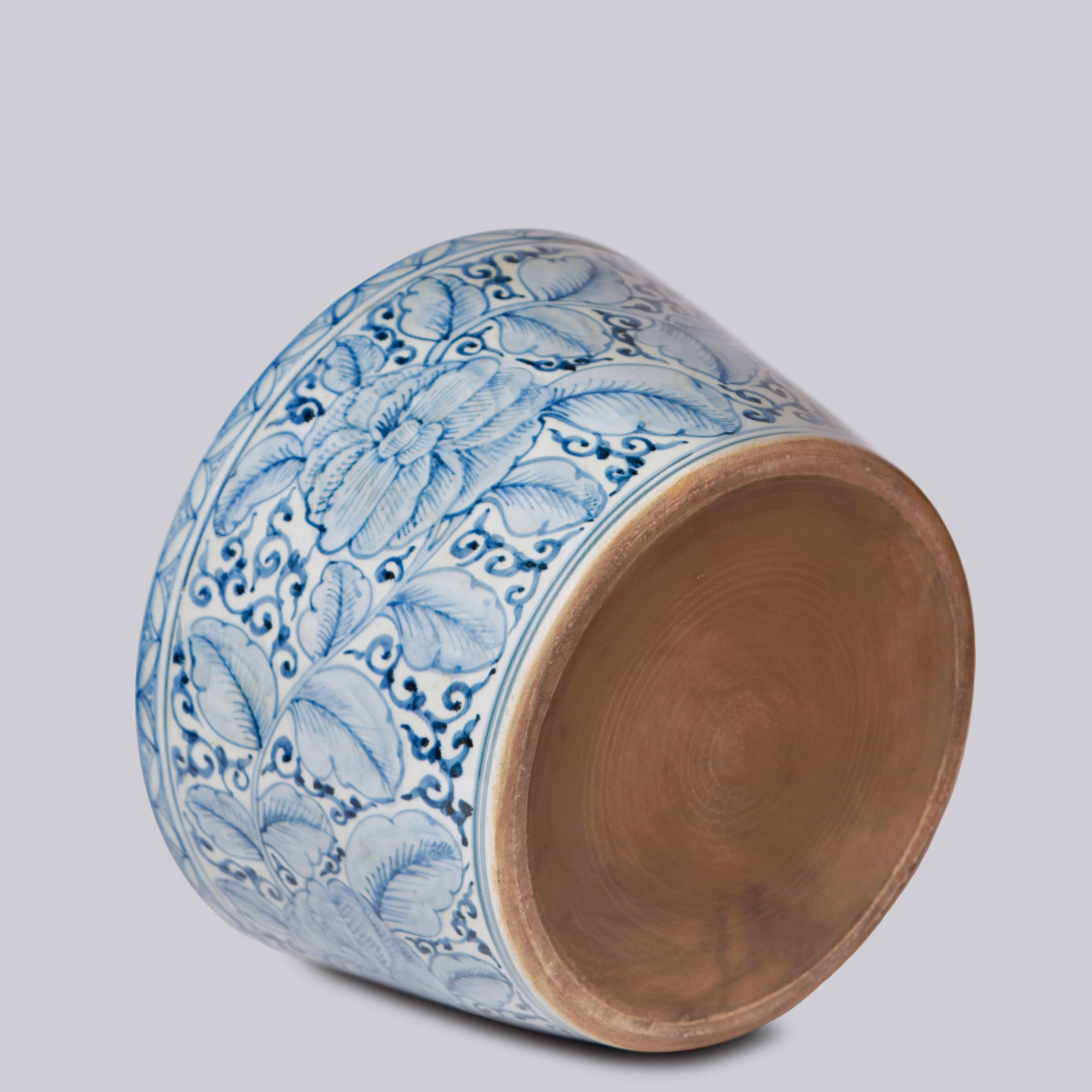 Cobalt Guild Home Decor Large Rustic Rose Blue and White Porcelain Planter