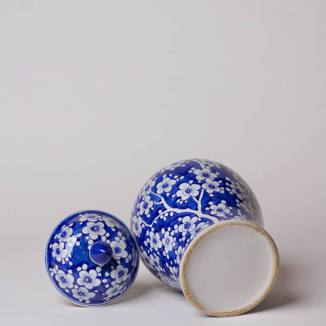 Cobalt Guild Home Decor Medium Blue and White Porcelain Plum Blossom Temple Jar