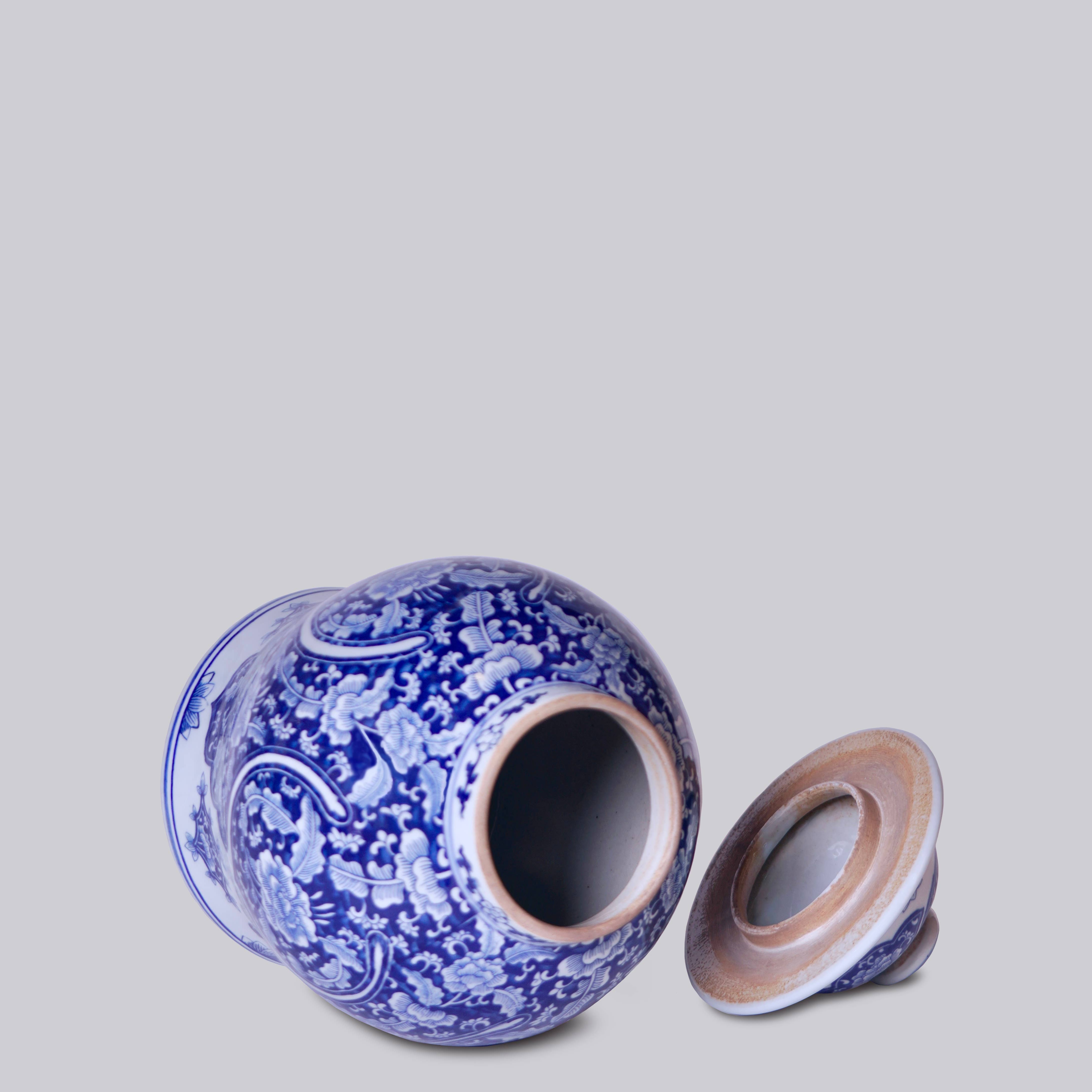 Cobalt Guild Home Decor Medium Blue and White Porcelain "Ruyi" Temple Jar