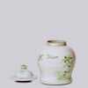 Cobalt Guild Home Decor Medium Green and White Porcelain Bird and Flower Temple Jar