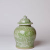 Cobalt Guild Home Decor Medium Green and White Porcelain Country Peony Temple Jar