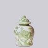 Cobalt Guild Home Decor Medium Green and White Porcelain Landscape Temple Jar