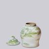 Cobalt Guild Home Decor Medium Green and White Porcelain Landscape Temple Jar