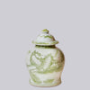 Cobalt Guild Home Decor Medium Green and White Porcelain Landscape Temple Jar