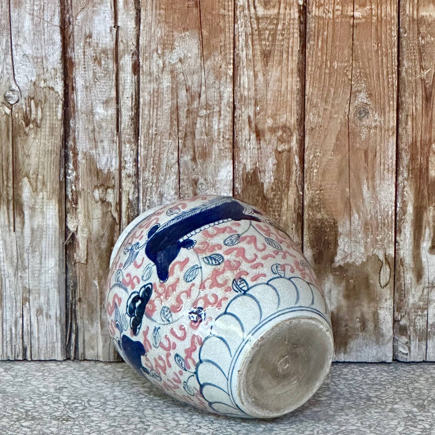 Cobalt Guild Home Decor Medium Red and Blue Porcelain Lion Vase