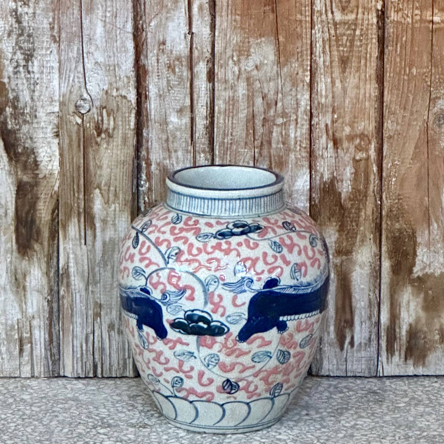 Cobalt Guild Home Decor Medium Red and Blue Porcelain Lion Vase