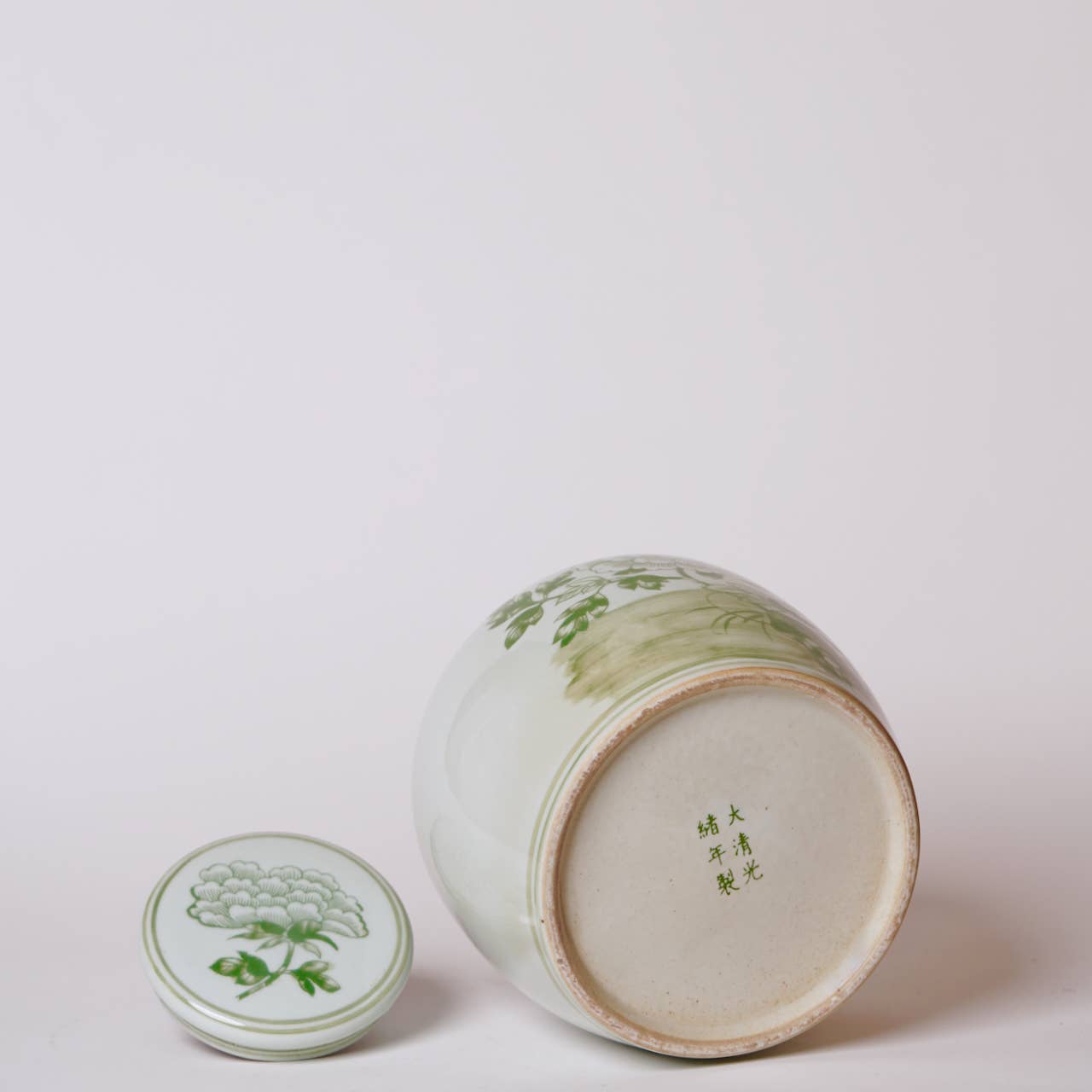 Cobalt Guild Home Decor Peony Landscape Green and White Porcelain Jar