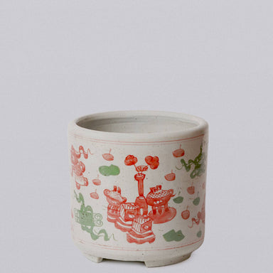 Cobalt Guild Home Decor Pink and Green Porcelain Ancient Treasures Footed Cachepot