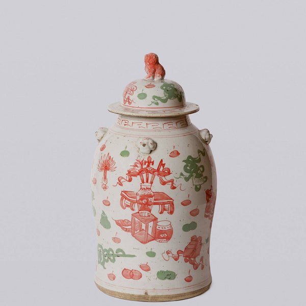 Cobalt Guild Home Decor Pink and Green Porcelain Ancient Treasures Temple Jar