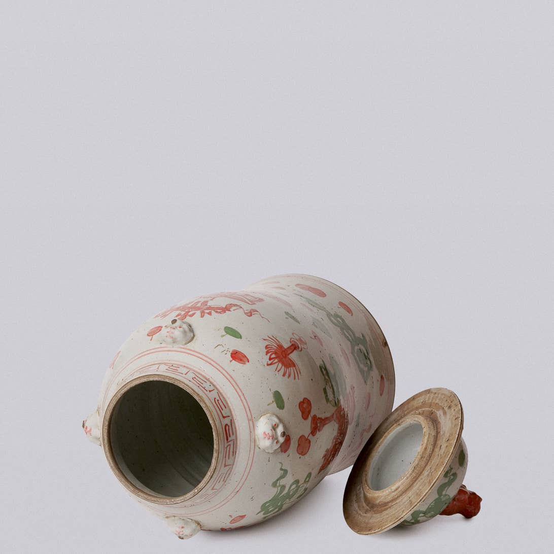 Cobalt Guild Home Decor Pink and Green Porcelain Ancient Treasures Temple Jar