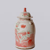 Cobalt Guild Home Decor Pink and Green Porcelain Bird and Flower Temple Jar